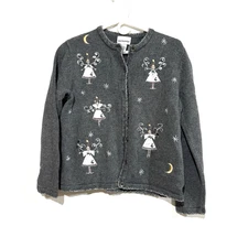 90s Breckenridge Knit Christmas Cardigan Small Embroidery Angela Grandma Core