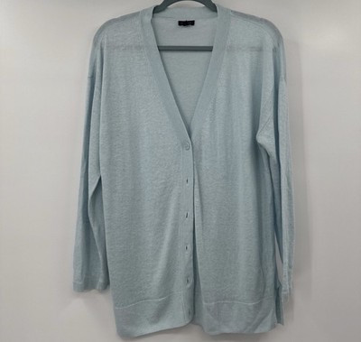 Women's Talbot's Button Cardigan 100% Linen Light blue Sz MP Lightweight Preppy
