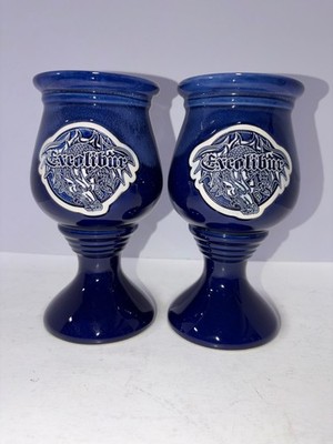 2 Excalibur Casino Hotel Las Vegas Souvenir Blue Ceramic Goblets