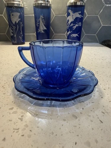 Hazel Atlas Cobalt Blue Newport Hairpin Cup and Saucer Depression Glass