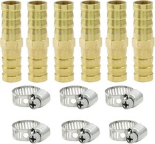 6Pcs Brass Hose Barb Fitting, 3/8" to 3/8" Barb Splicer Mender Hose Fittings Bra