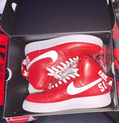 Nike x Supreme Air Force 1 High Top Lace Up Sneakers Red/White Men's