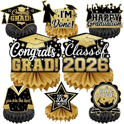 Graduation Table Decorations Class of 2026 Black Gold 8Pcs Centerpieces (80