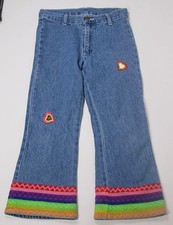 DENIM CAPRI PANTS GIRLS SIZE 8 COLORFUL TRIM  HEARTS