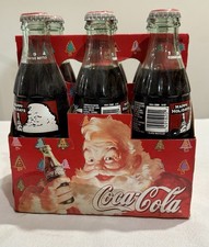 6 Coca Cola Classic Glass Bottles 1994 Santa Claus Happy Holidays Six Pack FULL
