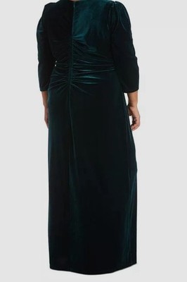 R & M Richards Plus Size Embellished Puff-Shoulder Velvet Gown - Hunter - Size 18W R & M Richards Plus Size Embellished Puff-Shoulder Velvet Gown - Hunter - Size 18W