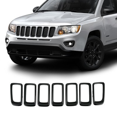 Kühlergrill Abdeckung 7x Schwarz für Jeep Compass 2011-2016 Kühlergitter Blende