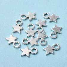 10 Star Charms Antiqued Silver Tiny Pendants Miniature Celestial Jewelry Making