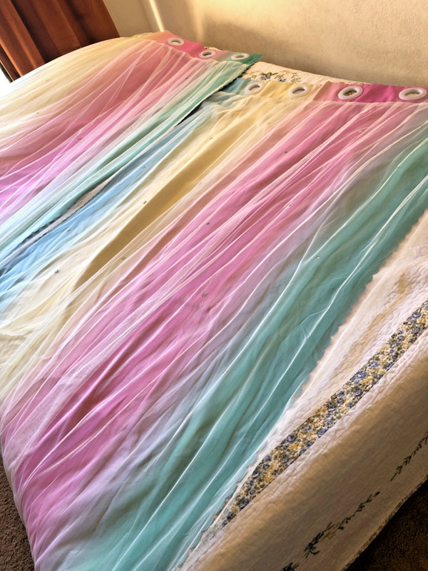 2 Curtains  Rainbow W/ Star Cutouts And Lace Cover - 42” Wide  X 63” Long NWOT