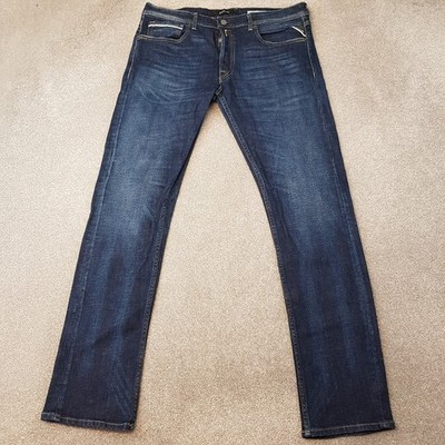 Replay Mens Jeans 36x34 Blue Grover MA972 Straight Regular Zip Fly Denim W36 L34