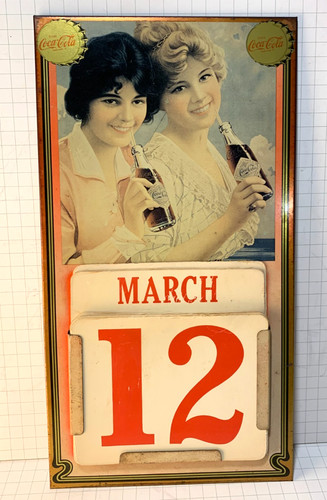 Vintage Coca Cola perpetual calendar advertising 1981 metal cardboard date hold