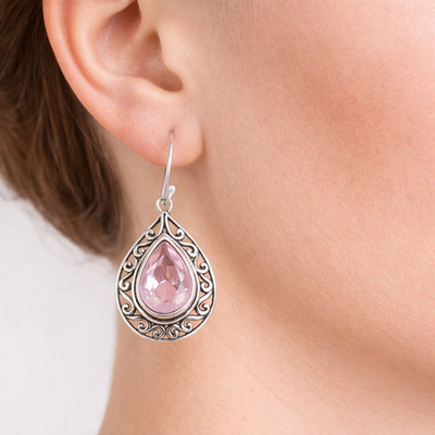 Morganite Gemstone Sterling Silver Jewelry Boho Earrings 1.72'' Daughter Gifts