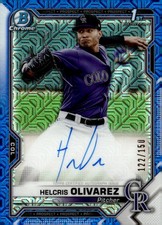 2021 Bowman Chrome #CPA-HO Helcris Olivarez Prospect Autographs Blue Mojo #/150