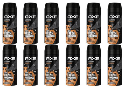 12x Axe Bodyspray Leather & Cookies 48H Fresh Deodorant ohne Aluminiumsalze