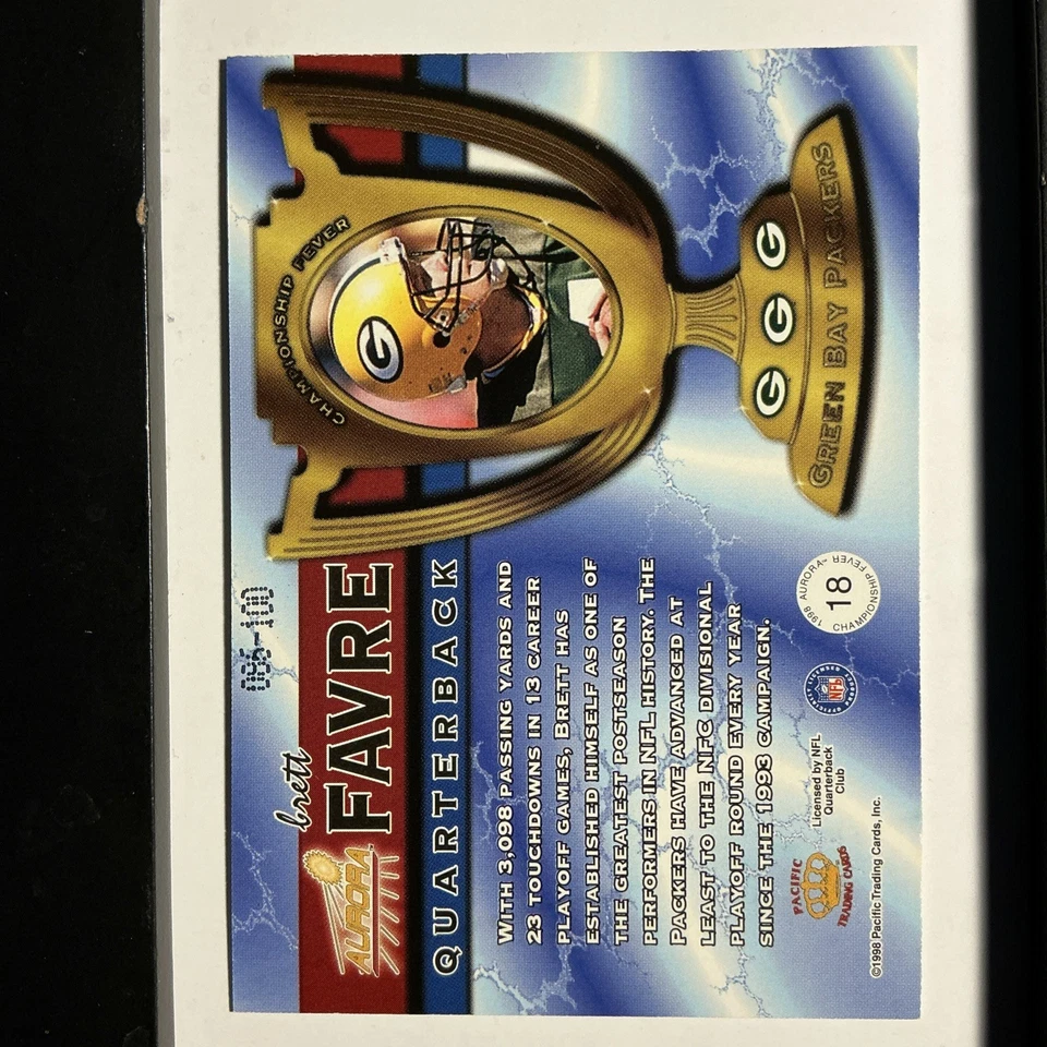 1998 Pacific Aurora - Championship Fever Brett Favre #18 Platinum Blue /100 - Image 2 of 4