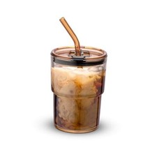 13oz/400ml Tumbler Water Glass, Cups with Straw and Lid Sealed Carry on Amber