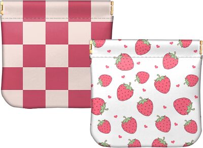 2 PCS Small Squeeze Coin Purse Pouch Soft PU Leather Mini Wallet Change Bag C...