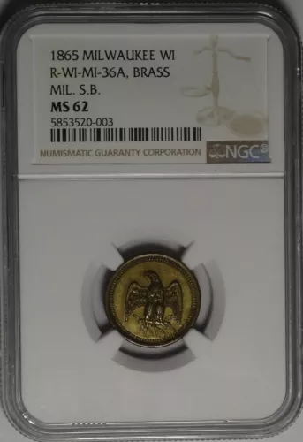 1865 Milwaukier Schuetzen Bund Wisconsin Mil S B Token Rulau WI-MI-36A NGC MS62
