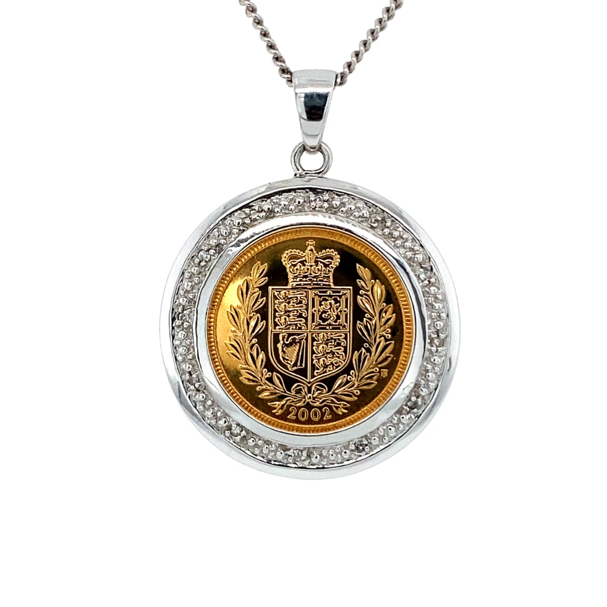 9ct White Gold Diamond 1 2 Sovereign Necklace eBay