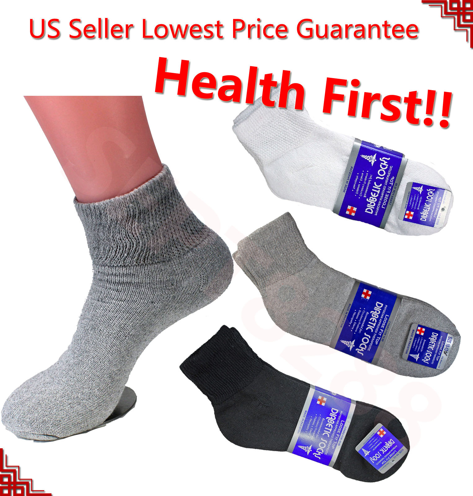 Mens 3,6,12 Pairs Diabetic ANKLE QUARTER Circulatory Socks Health Cotton Color 