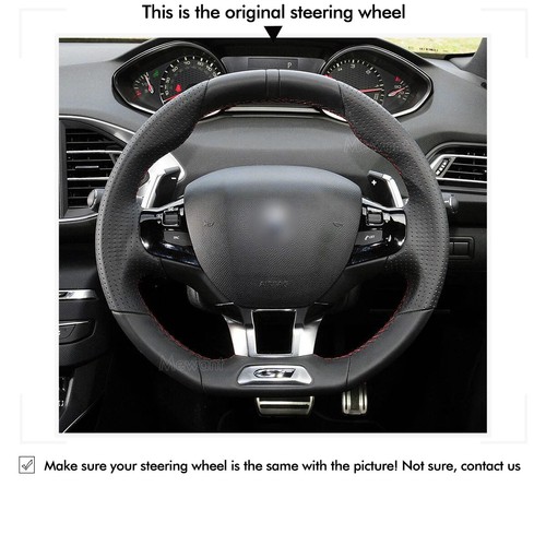 Black PU Leather Hand-Stitched Steering Wheel Cover for Peugeot 2008 208 GTi GT - Foto 2 di 6