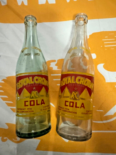 PAIR OF 1936 RC COLA NEHI KOKOMO IND. & SAN DIEGO CA. 12 Fl oz GLASS BOTTLES