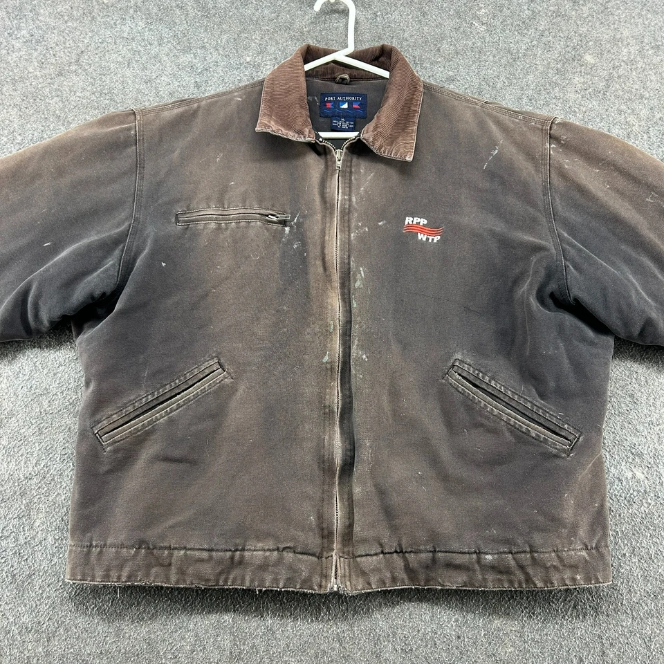 Chaqueta DE COLECCIÓN Detroit Para Hombres XL Negra Lona Ropa de Trabajo Desteñida por el Sol Envejecida Años 90 Foto 2 de 4
