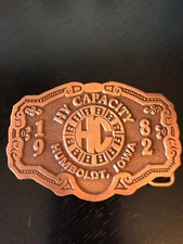HY Capacity Belt Buckle 1982 Humboldt, Iowa Copper Color Limited Edition