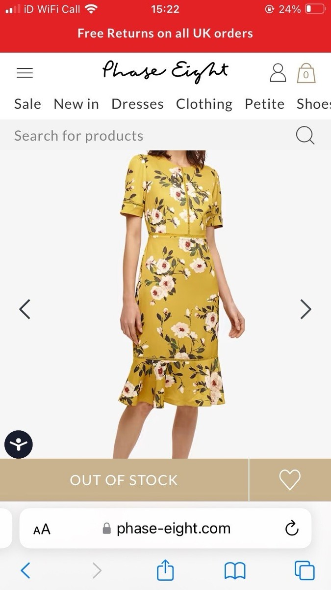 Floral Chartreuse Dress Size 12 Phase Eight occasional dress £140