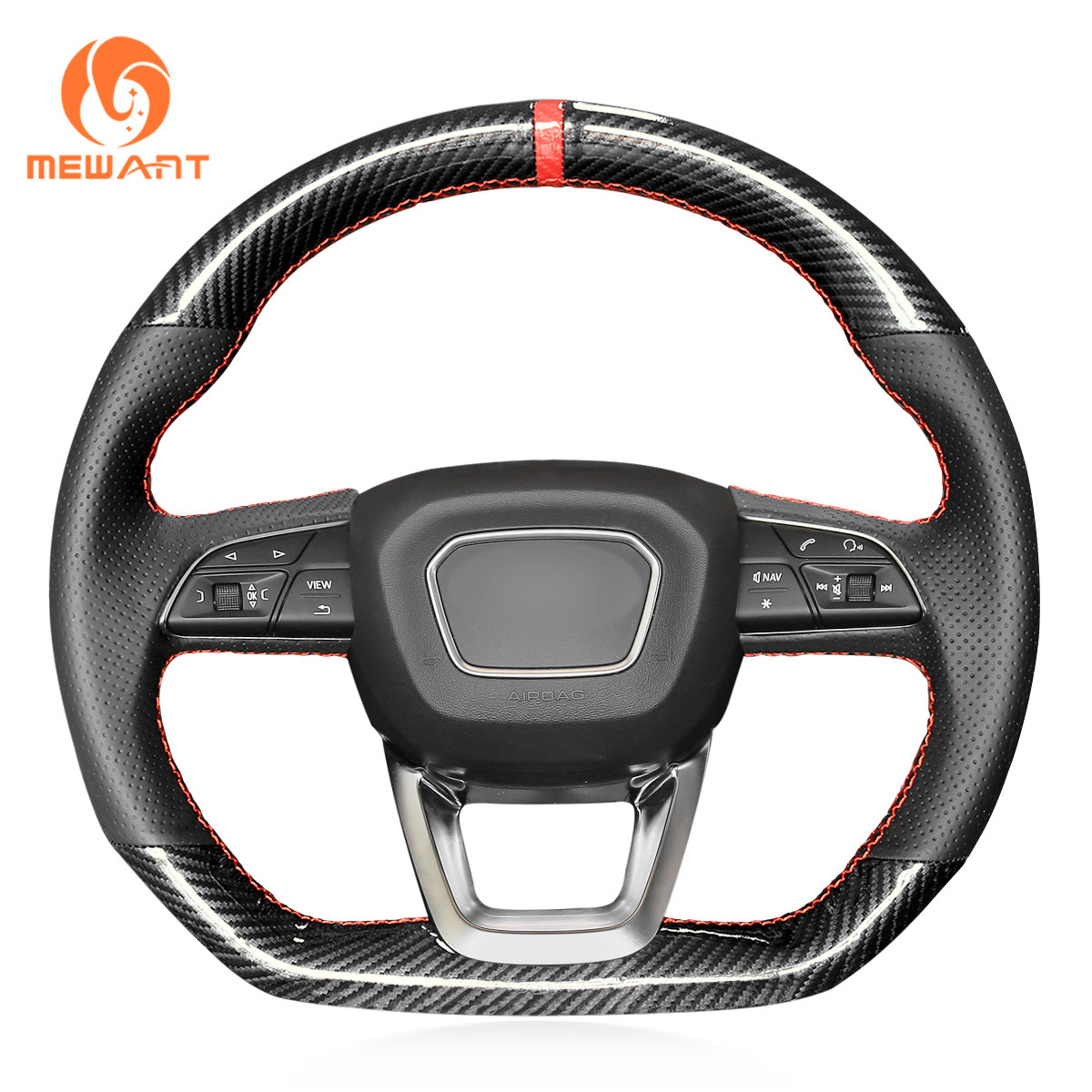 Carbon Fiber Leather Car Steering Wheel Cover Wrap Around for Audi Q3