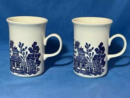 2 Churchill Blue Willow 8 oz Coffee Tea Mugs Made in England
