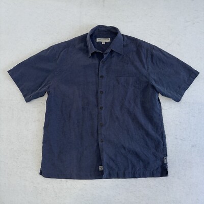 Quiksilver Edition Button Up Shirt Mens Medium Blue Palm Trees Silk Hawaiian