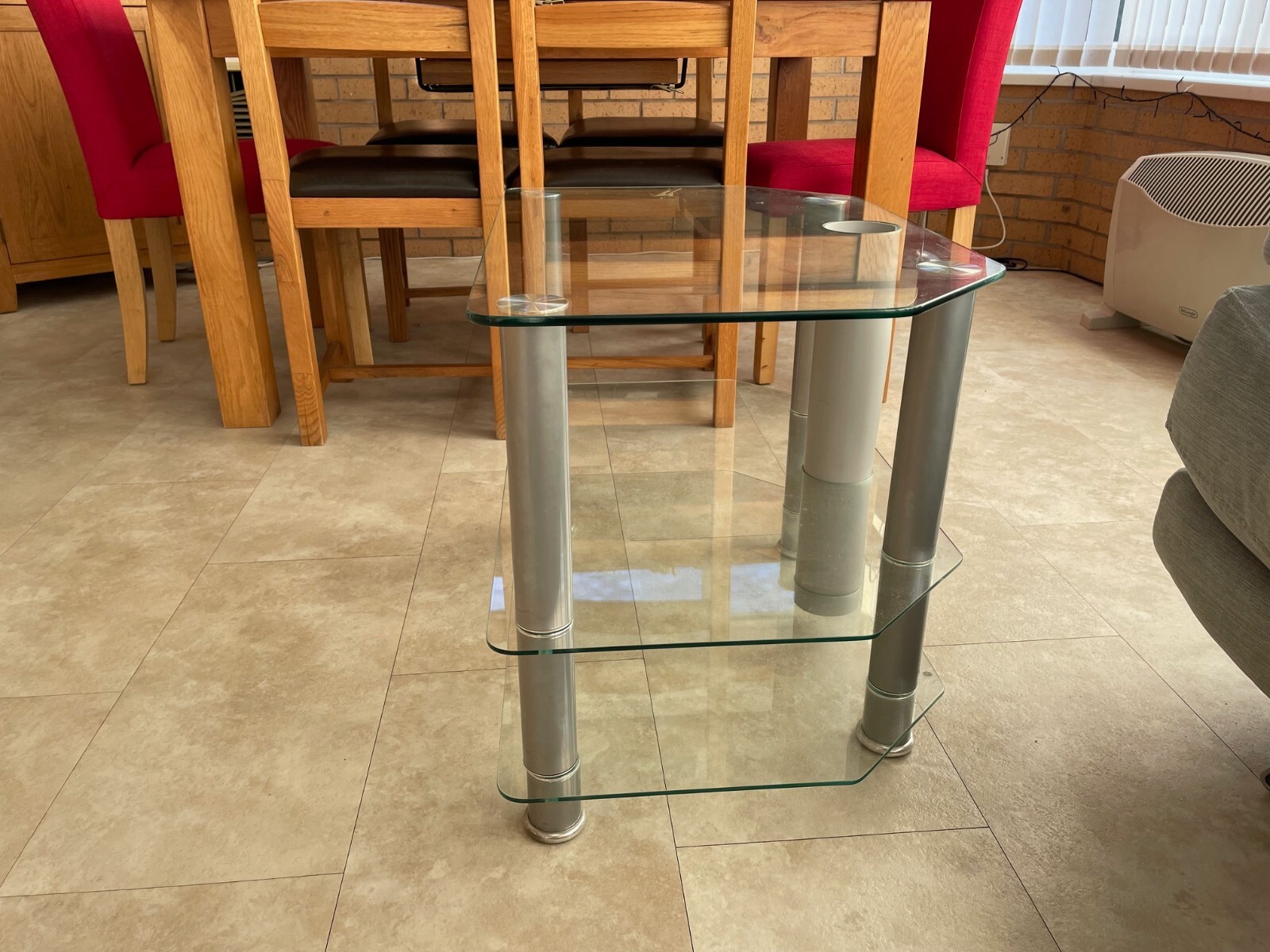 BRUSHED SILVER GLASS TV STAND eBay