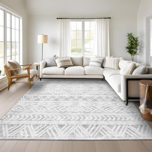 6x9 Area Rugs for Living Room Bedroom, Ultra Soft Rug Boho Machine 6x9 ft Grey - Picture 1 of 6