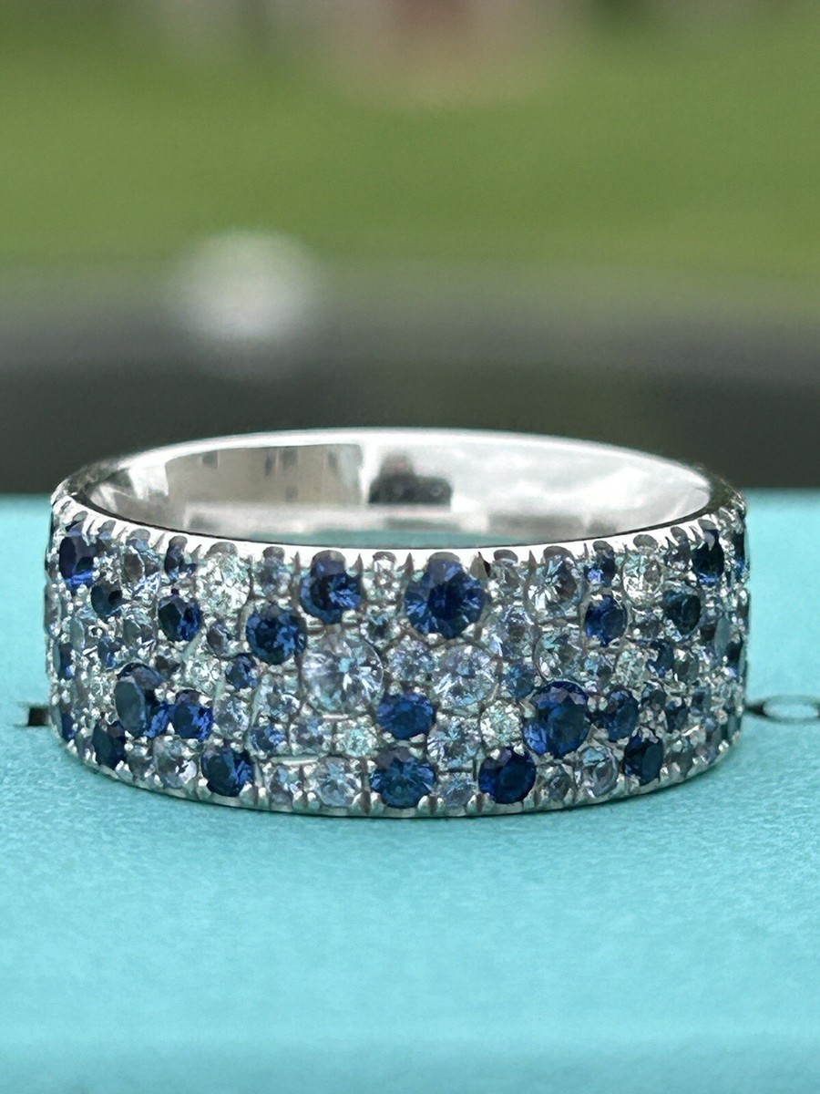 Tiffany & Co 18K White Gold Metro Blue Sapphire Diamond 8mm Tiffany & Co 18K White Gold Metro Blue Sapphire Diamond 8mm