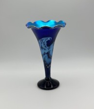 Steven Lundberg Glass Art  Iridescent Ruffled Vase  Signed 1999 Blown Glass