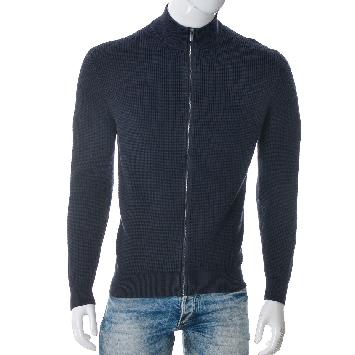 Massimo Dutti Men's Sweater Large L Navy Blue Full Zip Cotton