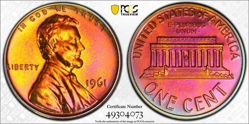1961 Lincoln Memorial Cent NGC PF65 RB Deep Mirror Color Rainbow Toned