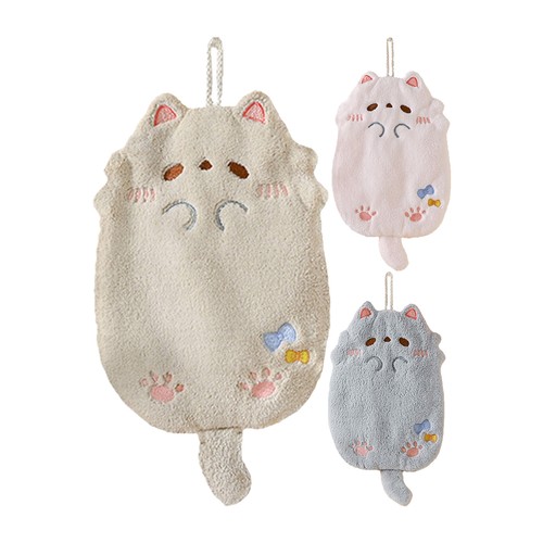 Cartoon Cat Hand Towels Cute Animal Bathroom Hanging Towel Soft Absorbent Wipe