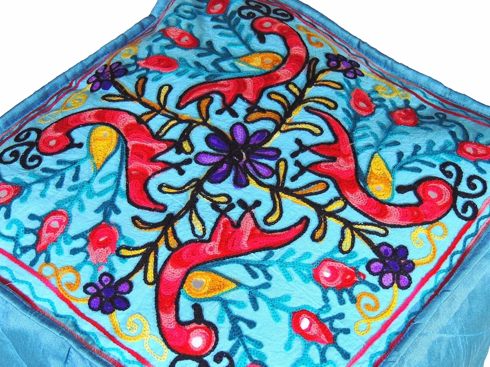 Blue Cube Peacock Floral Pouf Cover Living Room Ottoman Slipcover Footstool 16" - Image 2 of 3