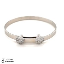 925 Sterling Silver Solid Twin Heart Baby Bangle CZ Free Engraving 6.61gr 5.5"