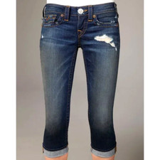 True Religion Lily Reclaimed Skinny Cropped Crystal Button Jeans Sz 24 NWT 277