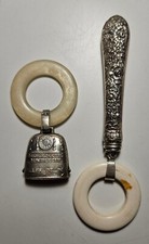 STERLING SILVER BABY RATTLE TEETHING RING BLANK BIRTH RECORD  SP RATTLE/RING