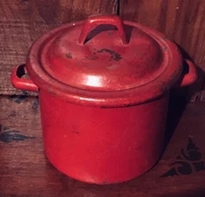 Antique Primitive Red Tin Toy Doll Baby Bottle Sterilizer AAFA