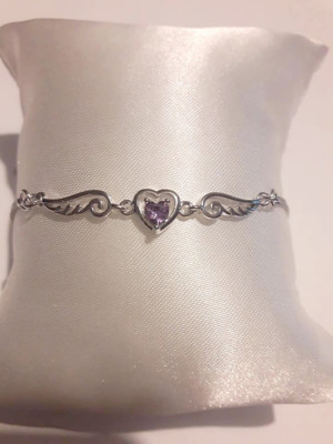 Feines Armband Herz Stein Amethyst 925 Silber Geschenk Damen Größenverstellbar