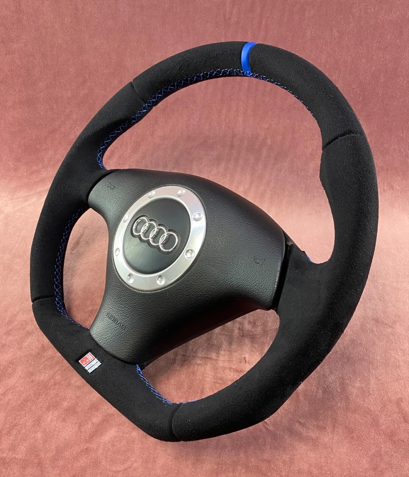 AUDI TT Custom Steering wheel flat bottom TT  MK1   ALCANTARA  BLUE STRIPE  - Image 3 of 4