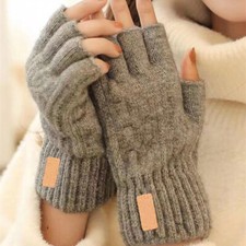 US Thermal Fingerless Gloves Mens Womens Knitted Warm Winter Half Finger Mittens