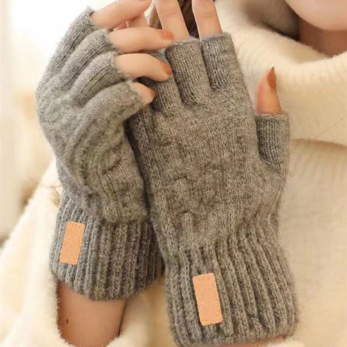 US Thermal Fingerless Gloves Mens Womens Knitted Warm Winter Half Finger Mittens - Picture 1 of 30