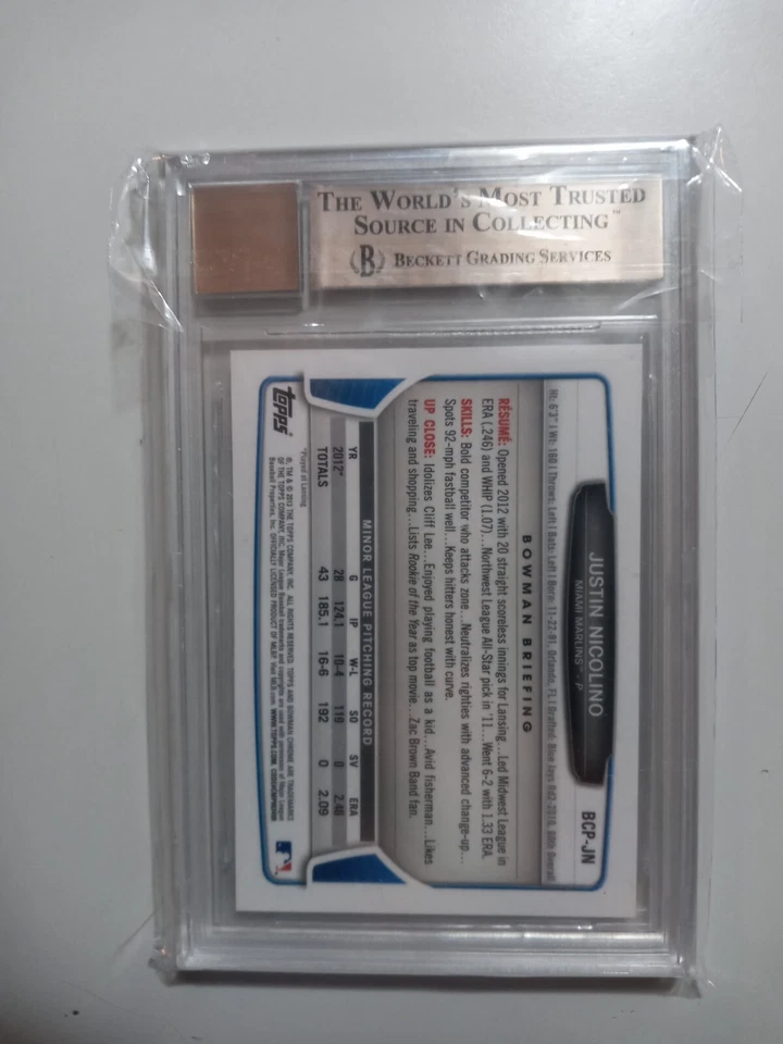 2013 Bowman Chrome Justin Nicolino Auto Autograph Rookie BGS 9.5 Beckett Rc #JN - Photo 2/2