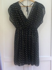 Zara Black Sheer Mini Dress  with Gold Polka Dots   Size:  XS